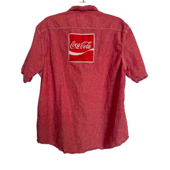 Coca- Cola Button Up Shirt Size Large Short Sleeve Red Pocket Men's Employee - Picture 3 of 7